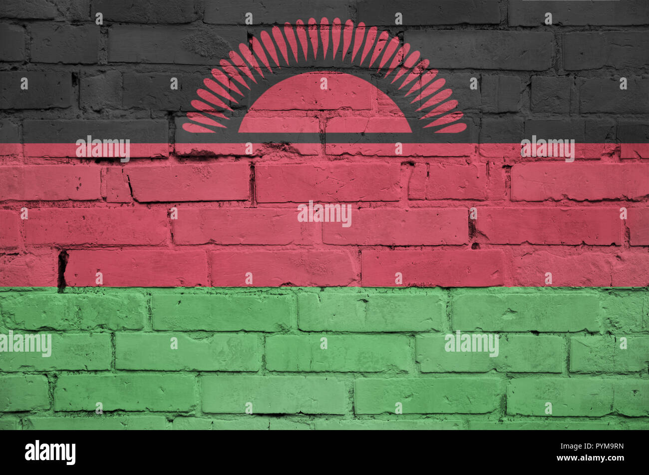 Malawi flag is painted onto an old brick wall Stock Photo - Alamy