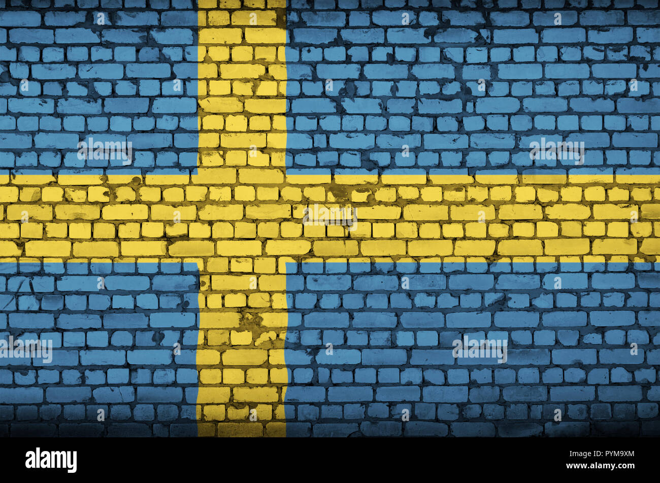 Sweden flag is painted onto an old brick wall Stock Photo - Alamy