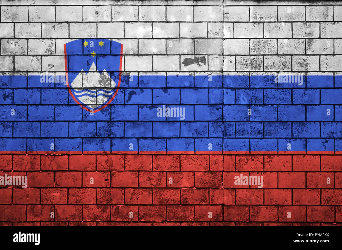 Slovenia flag is painted onto an old brick wall Stock Photo - Alamy