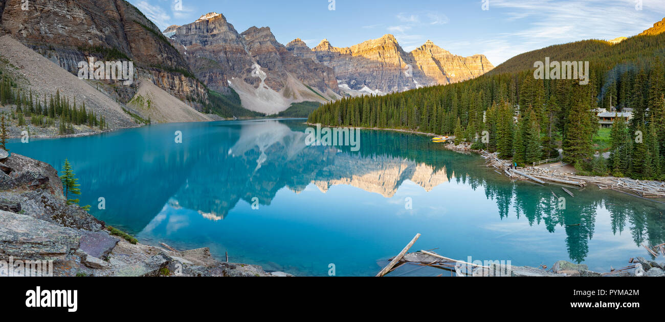 Moraine Lake, Alberta, Canada at Sunrise Stock Photo