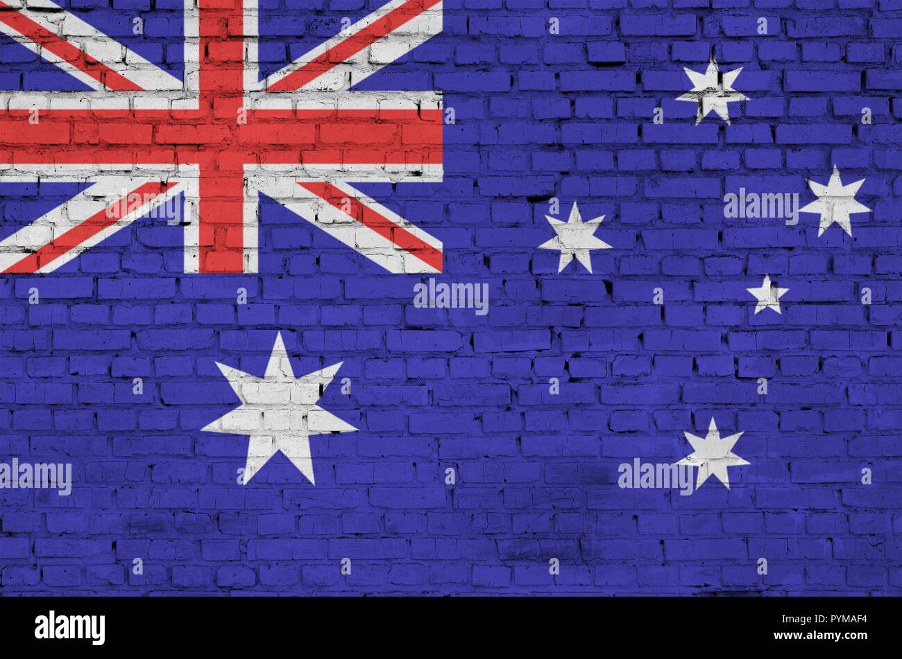 Australia flag is painted onto an old brick wall Stock Photo - Alamy