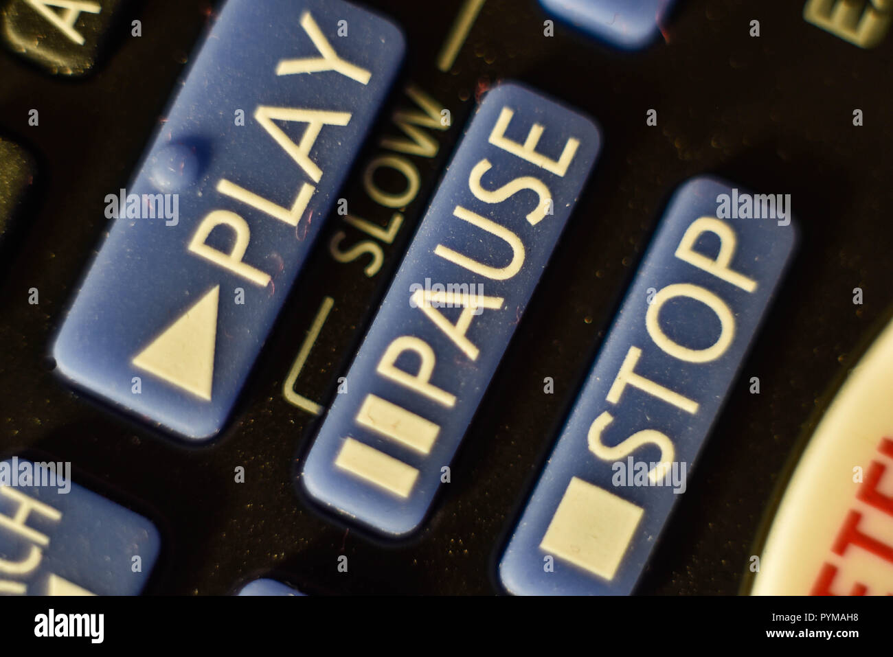 play and pause buttons on a TV remote Stock Photo