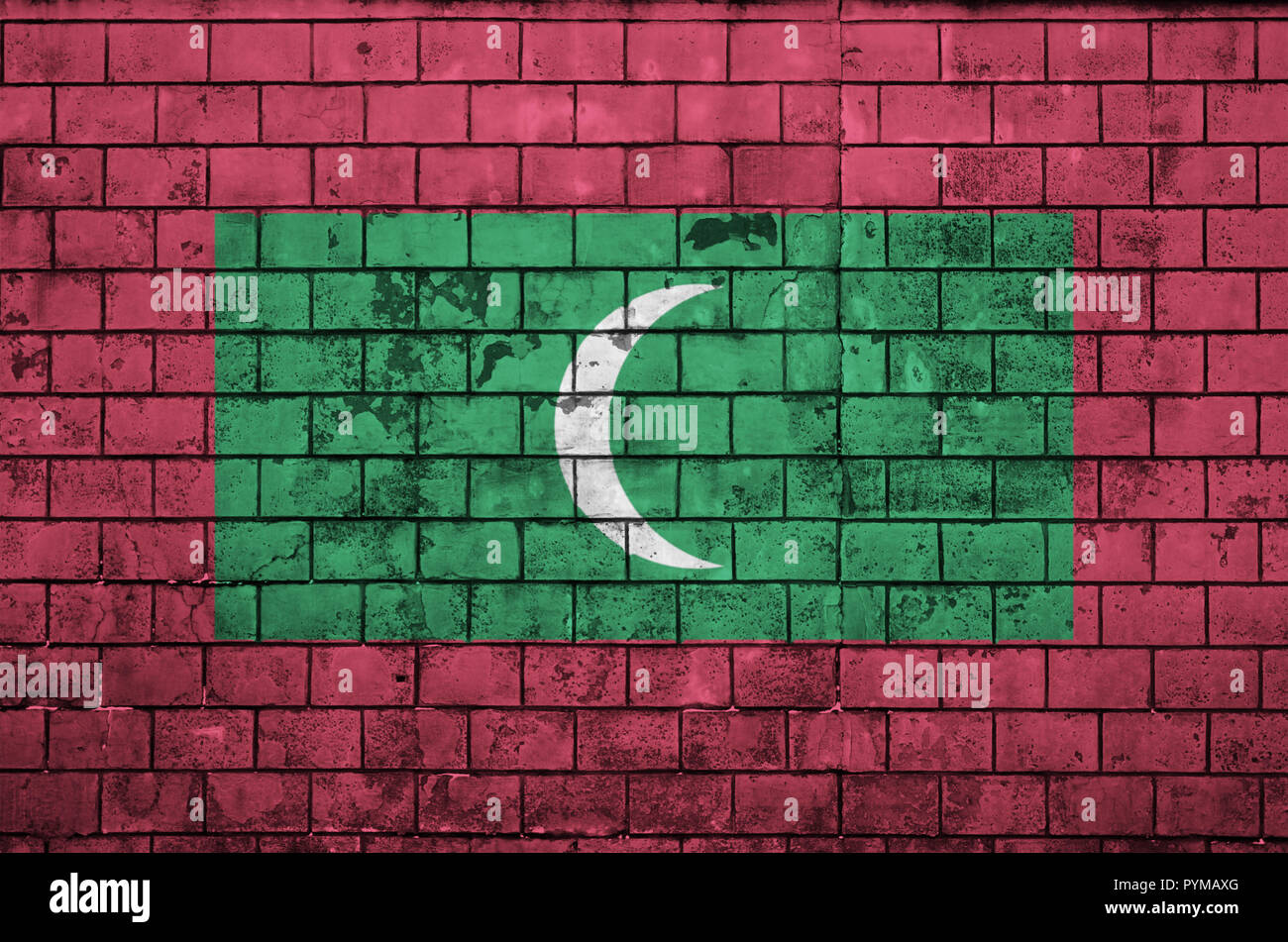 Maldives flag is painted onto an old brick wall Stock Photo - Alamy