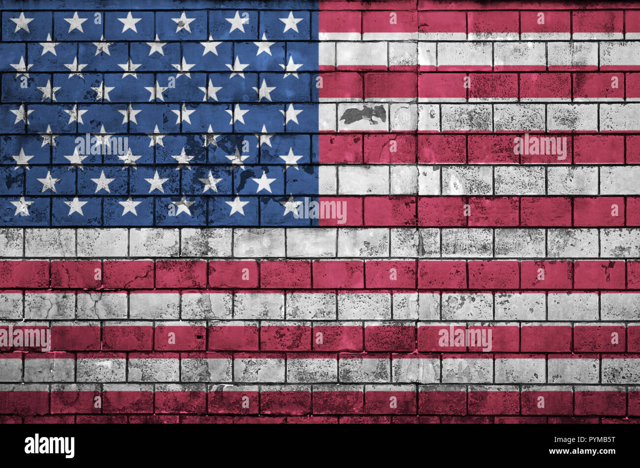 United States of America flag is painted onto an old brick wall Stock ...