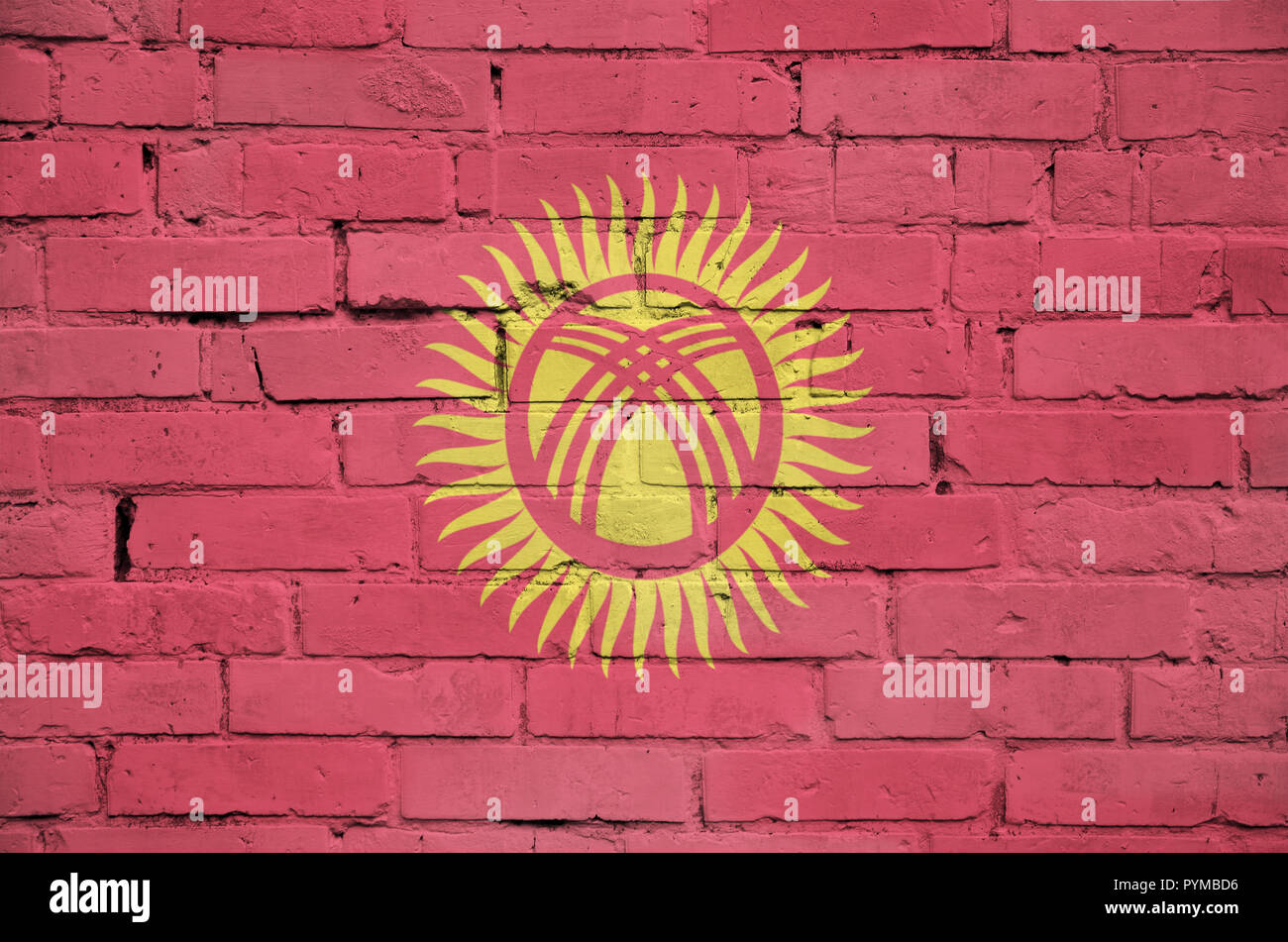 Kyrgyzstan flag is painted onto an old brick wall Stock Photo - Alamy