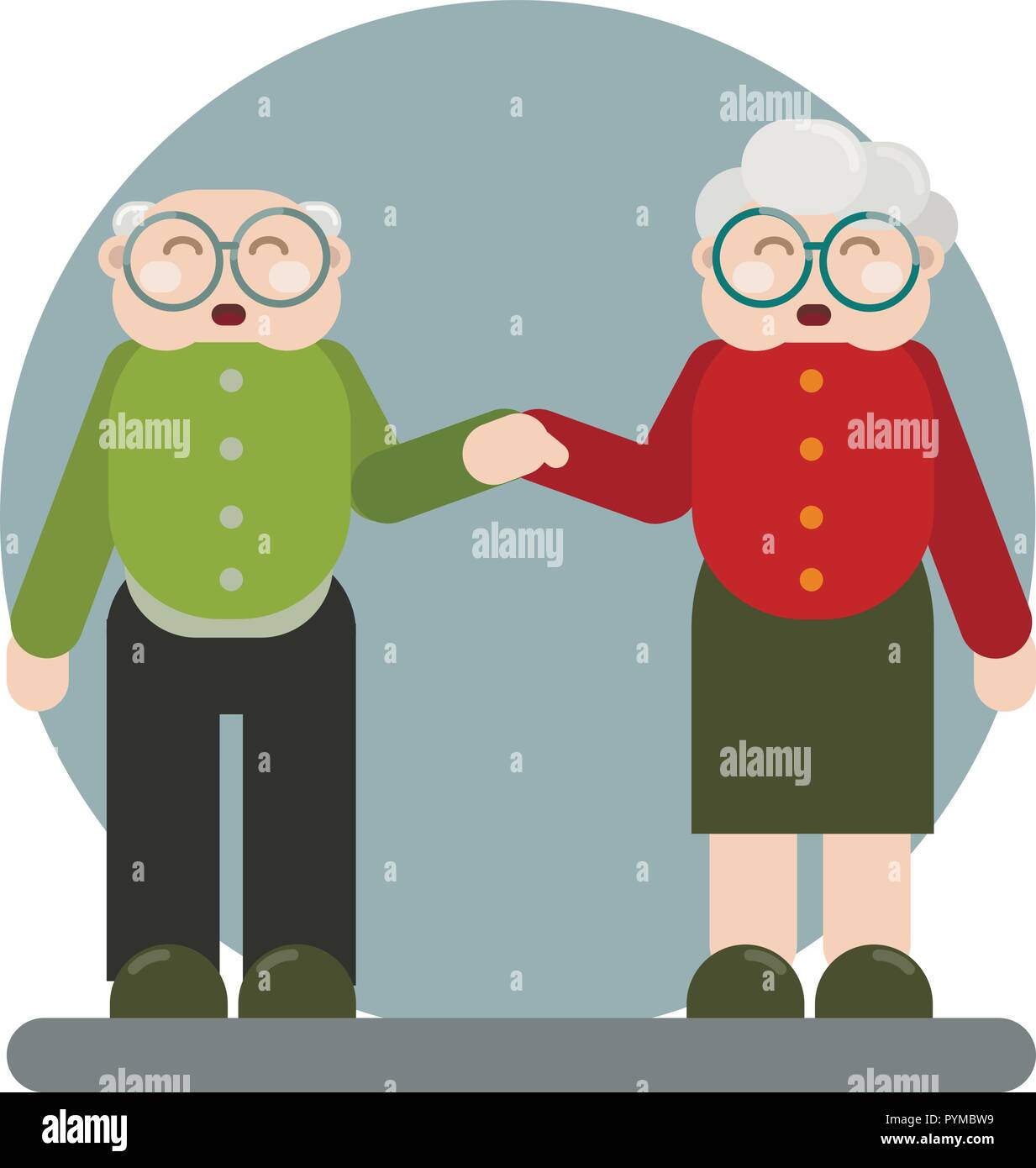 Old Man Lady.Granny family character. Grandmother and grandfather cartoon.Flat vector. Stock Vector