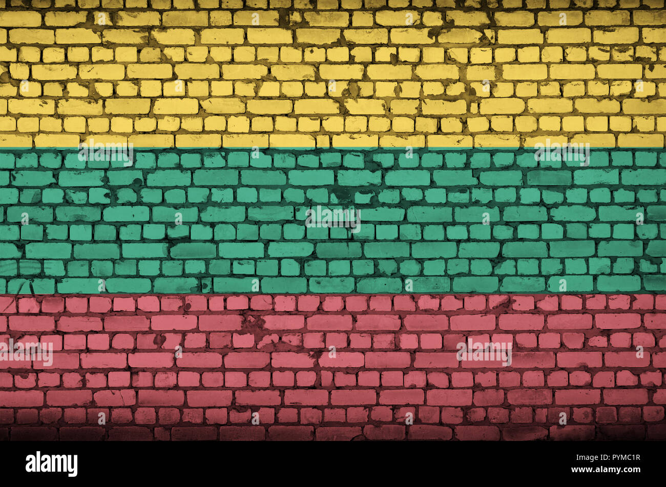 Lithuania flag is painted onto an old brick wall Stock Photo - Alamy