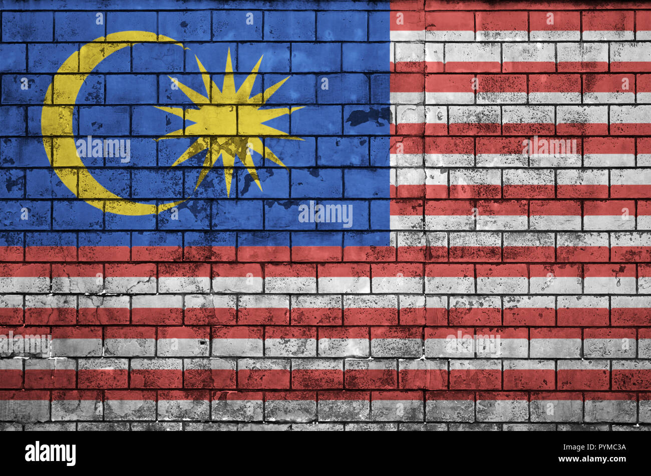 Malaysia flag is painted onto an old brick wall Stock Photo - Alamy