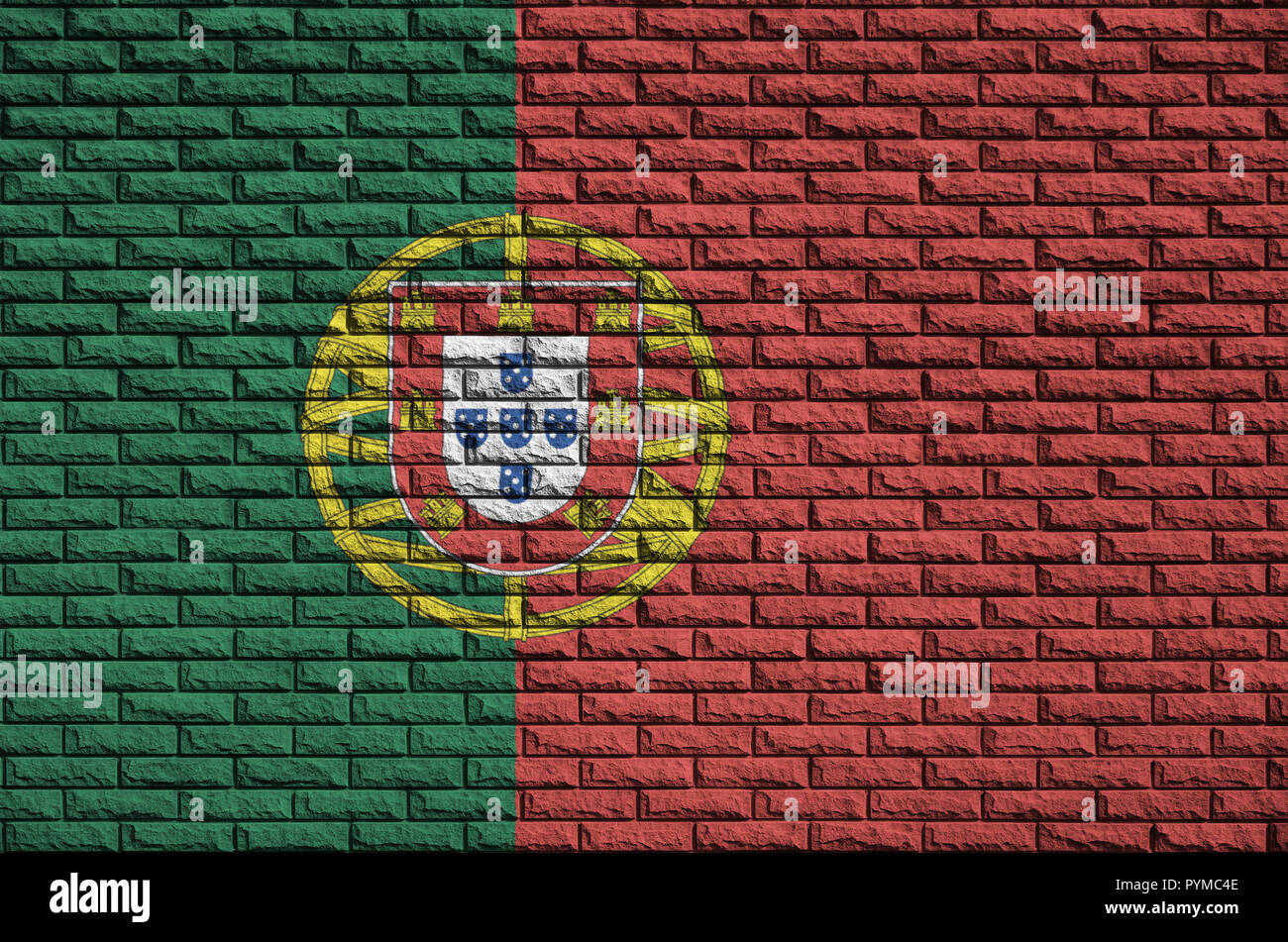 Portugal flag is painted onto an old brick wall Stock Photo - Alamy