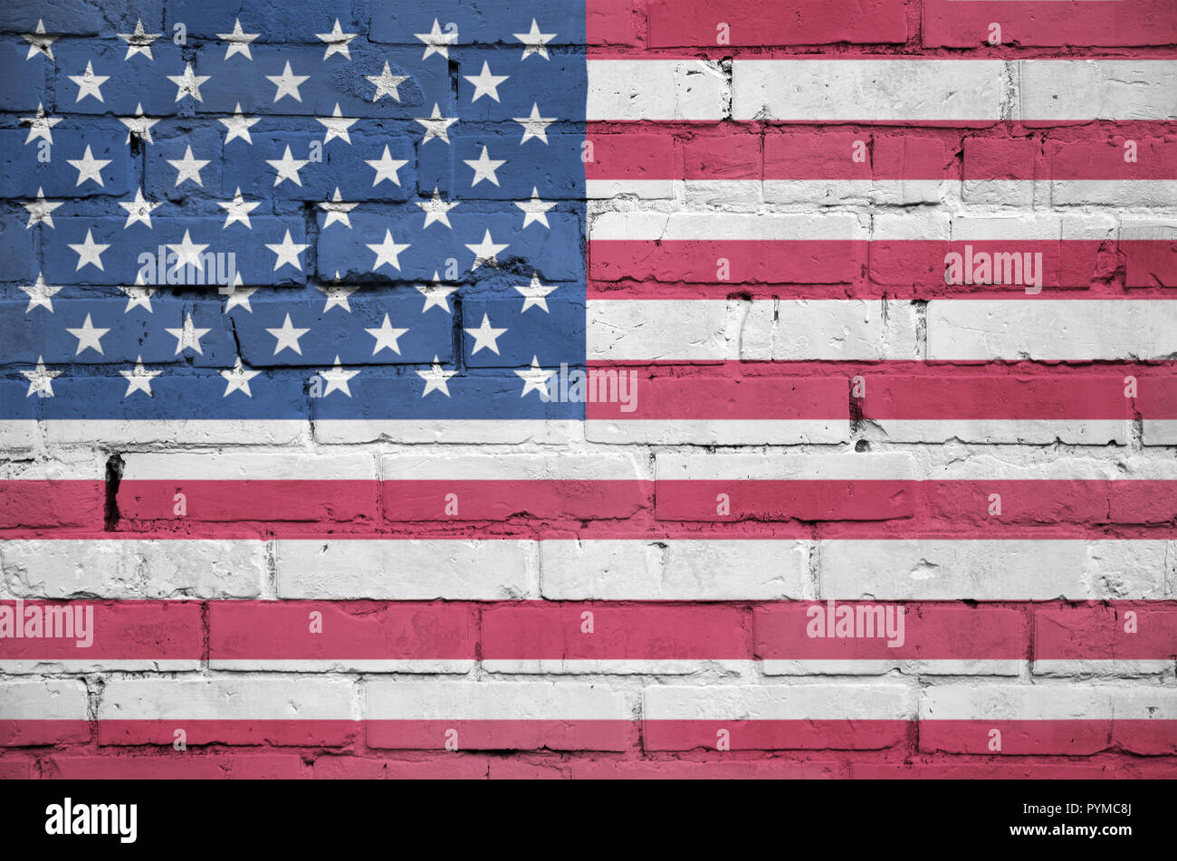 United States of America flag is painted onto an old brick wall Stock ...