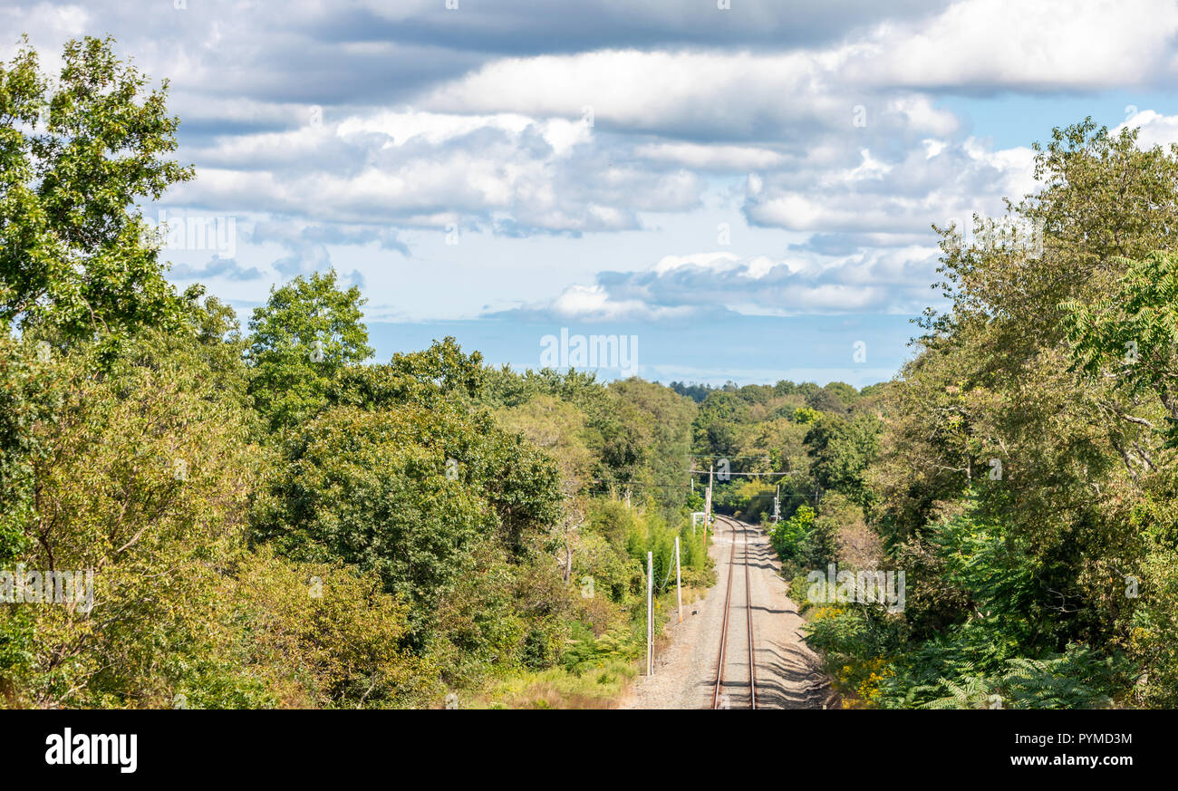 landscape with rail road tracks disappearing into the distance Stock Photo