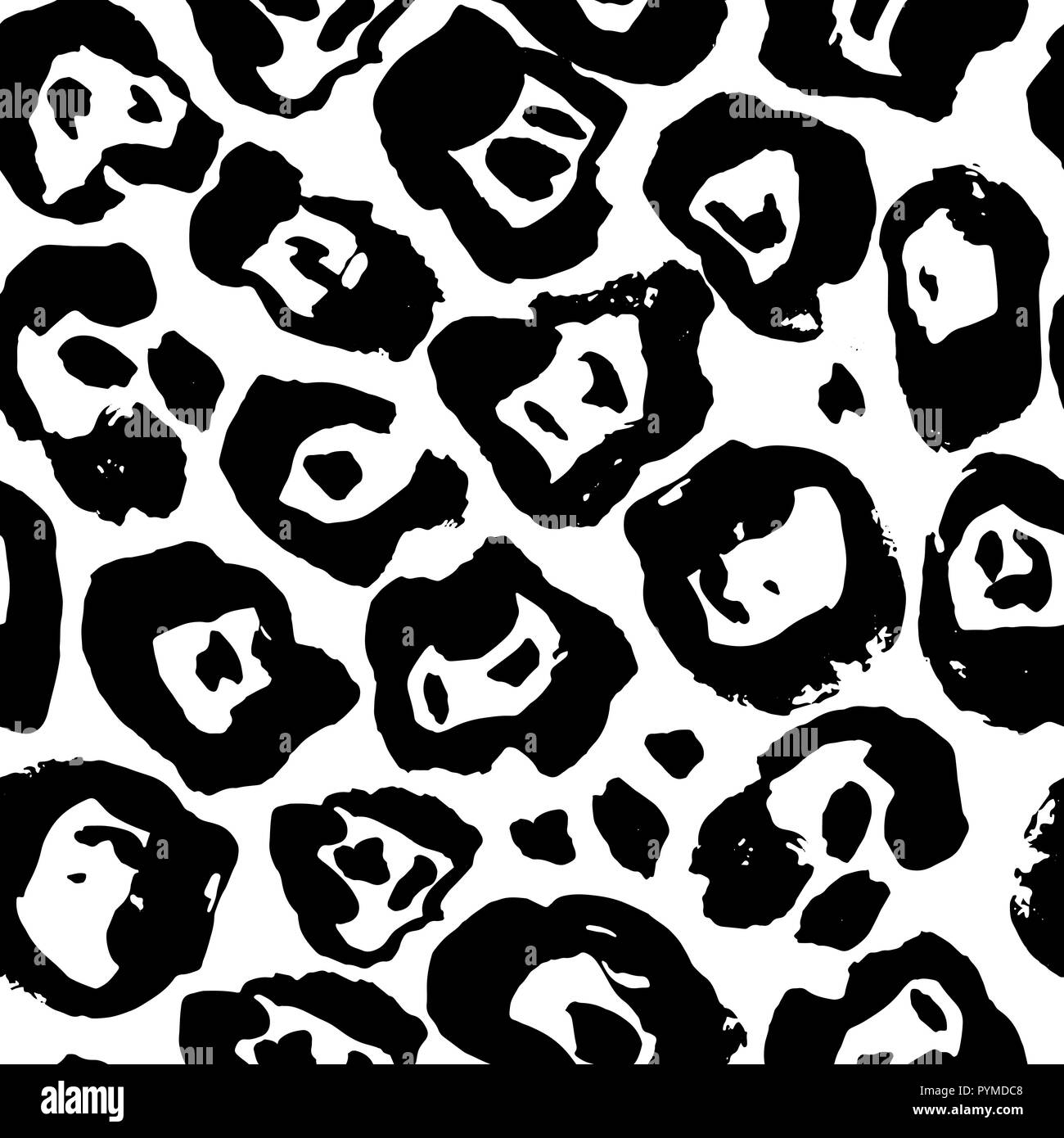 Seamless black and white leopard pattern. Animal skin grunge texture. Vector illustration. Stock Vector