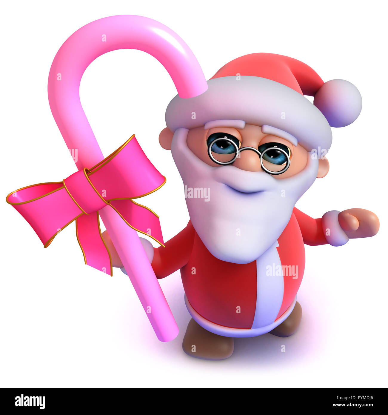 3d render of a funny cartoon Father Christmas holding some sweet candy Stock Photo