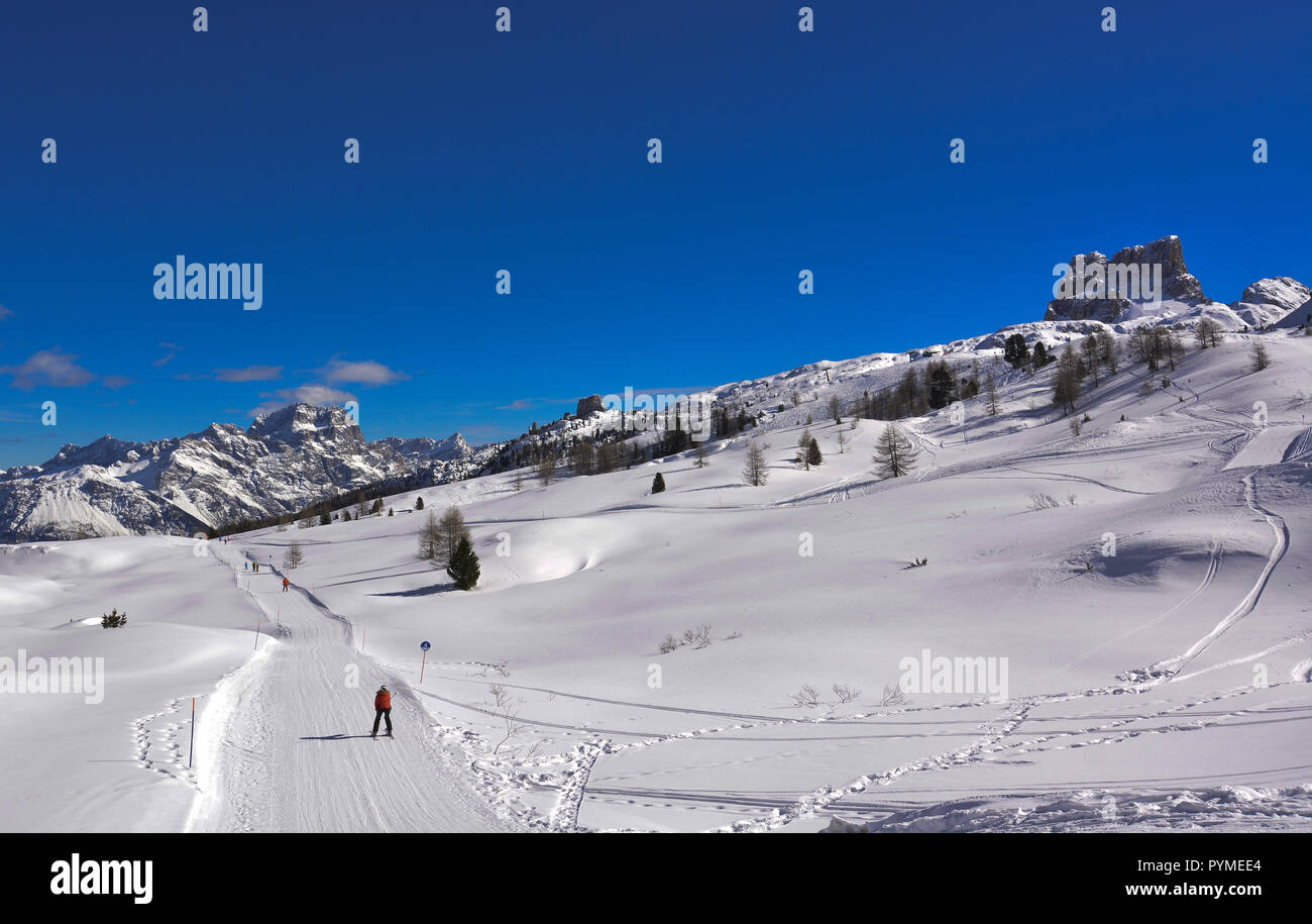 the stupendous Passo Falzarego on the dolomites, a beautiful winter day Stock Photo
