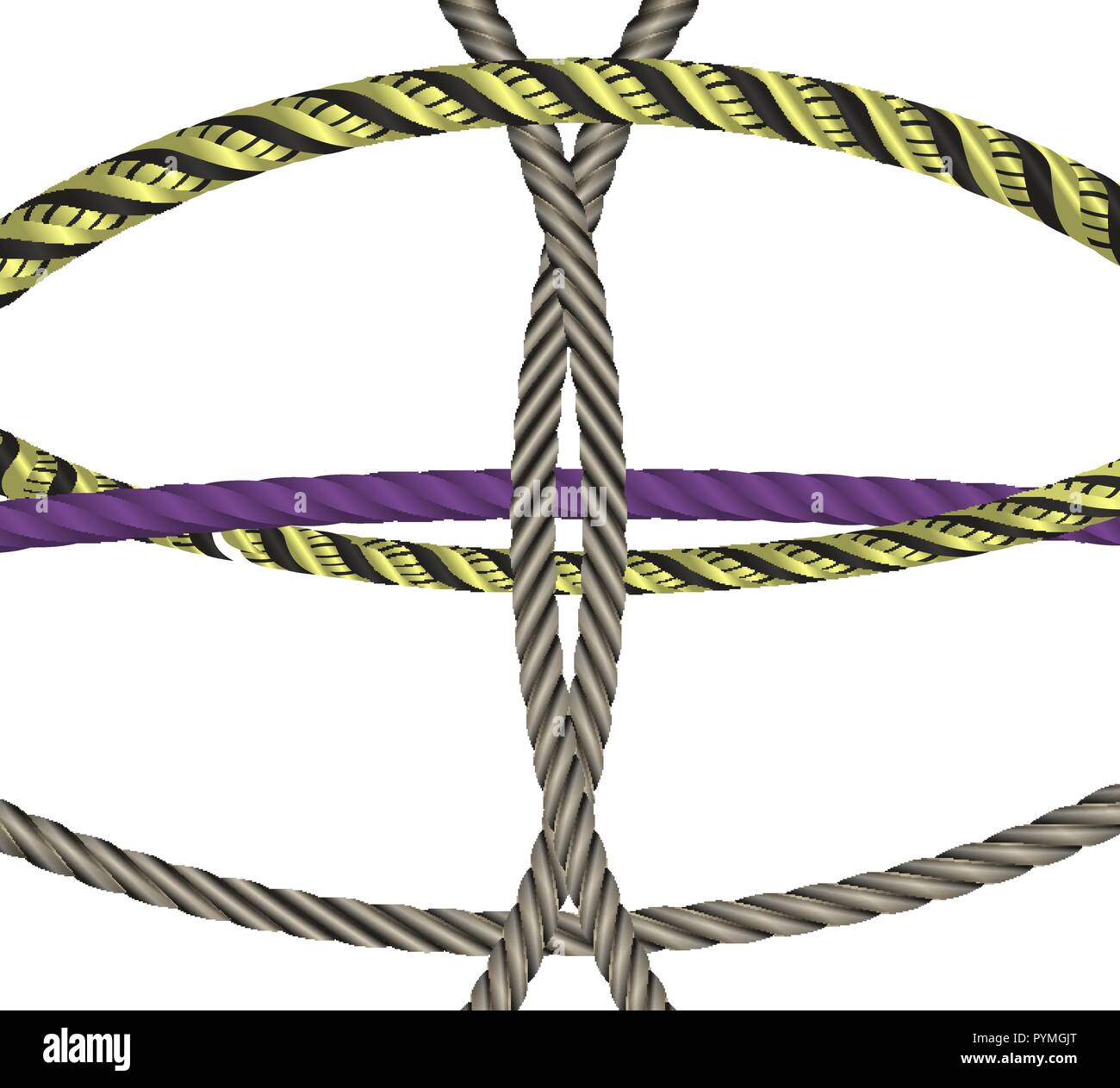 Set of naturalistic 3D type illustration of twisted rope. Vector