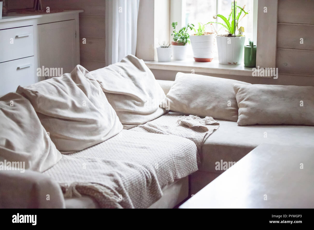 Modern living sitting room interior, no people Stock Photo