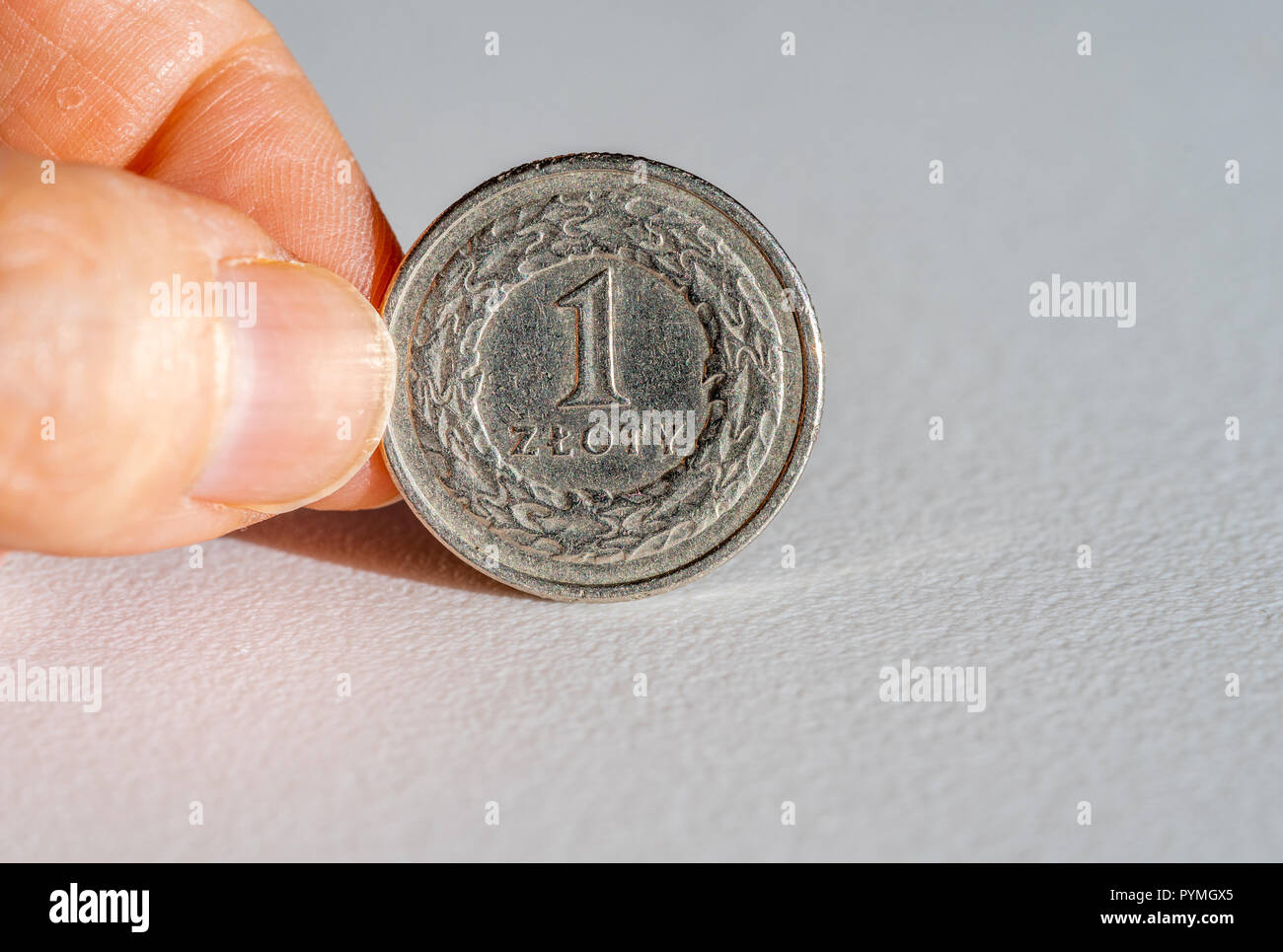 Close up of a one Polish zloty coin (1 zloty) Stock Photo
