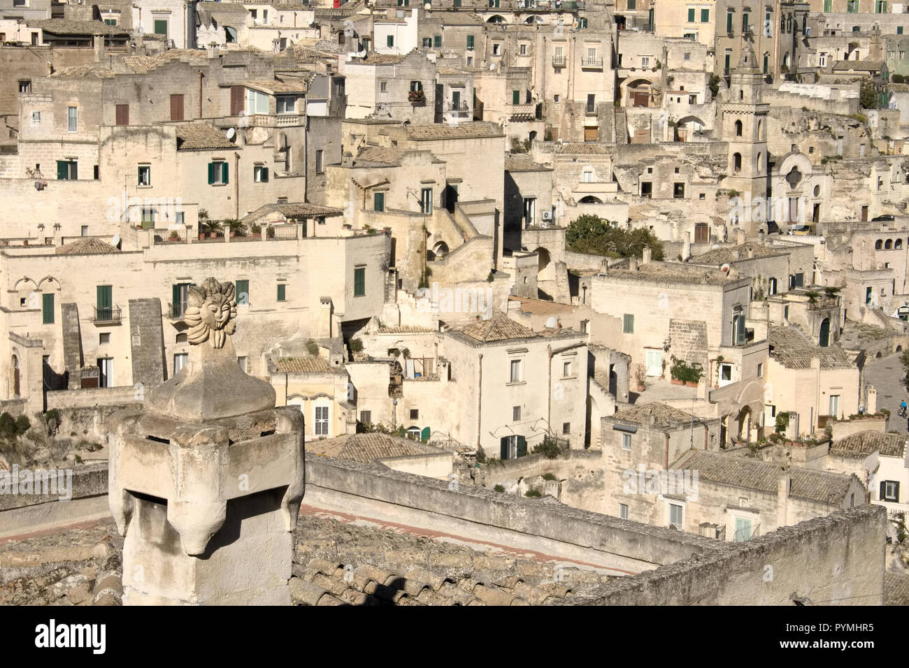 View of Sassi of Matera, Unesco Heritage and European Capital of Culture 2019. Basilicata. Italy. Old houses carved into the rock. Stock Photo