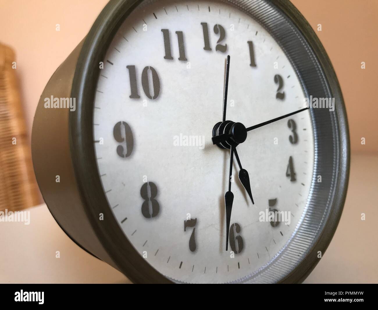 traditional round alarm clock with hands Stock Photo Alamy