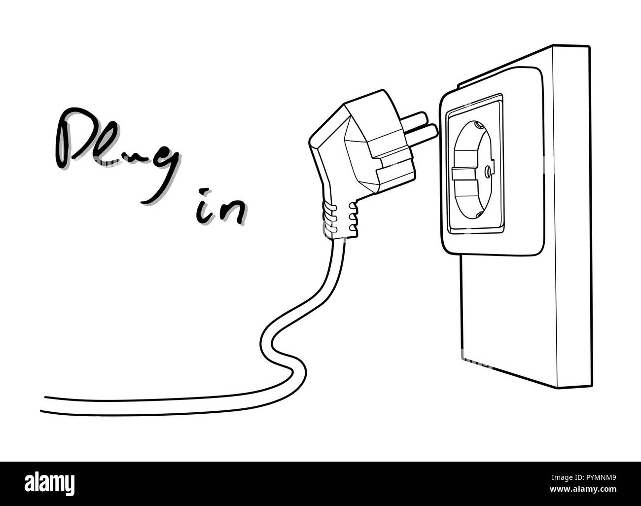 Electricity plug and socket. Simple vector draw. Stock Vector