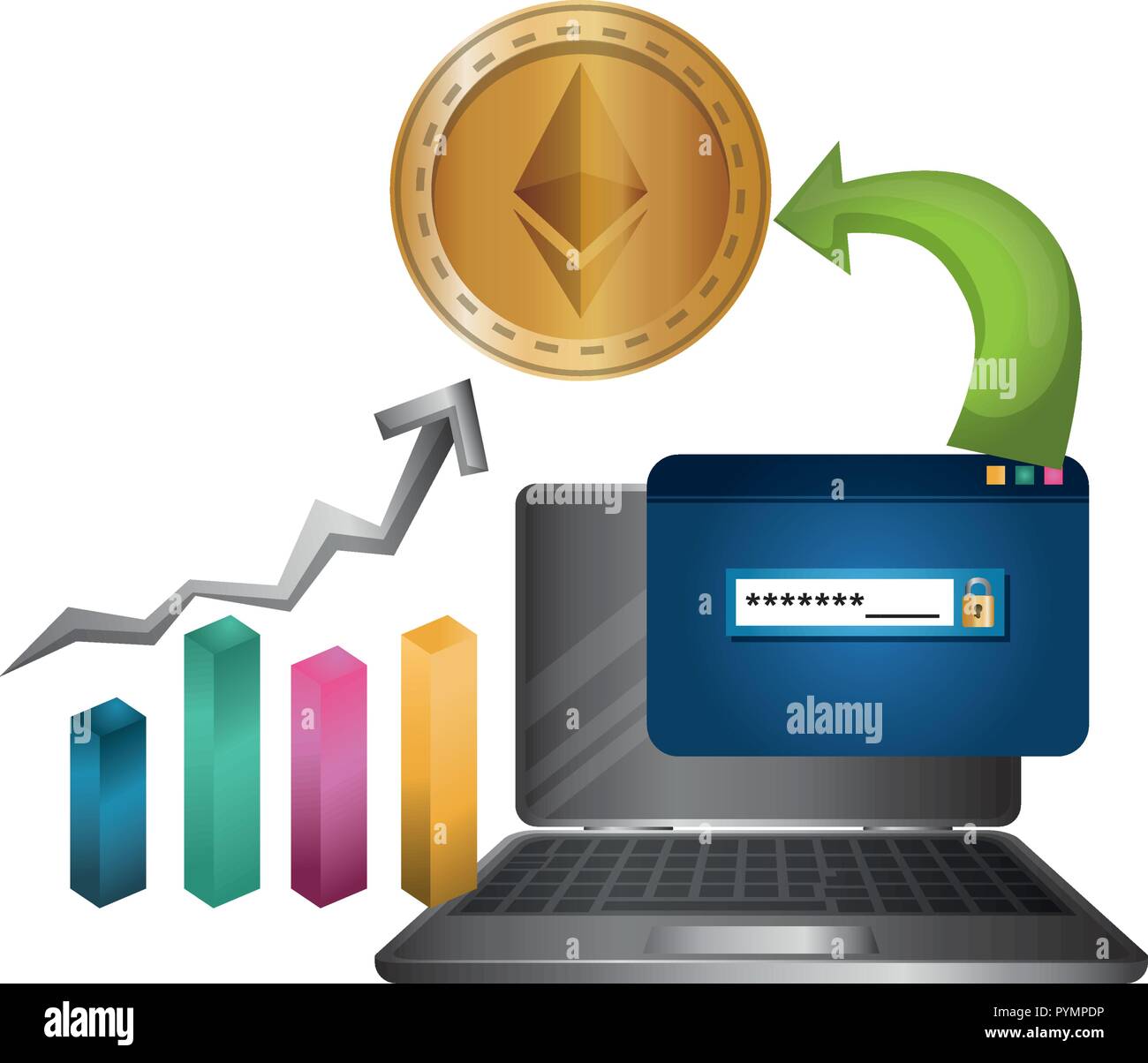 laptop and statistics with ethereum vector illustration design Stock Vector