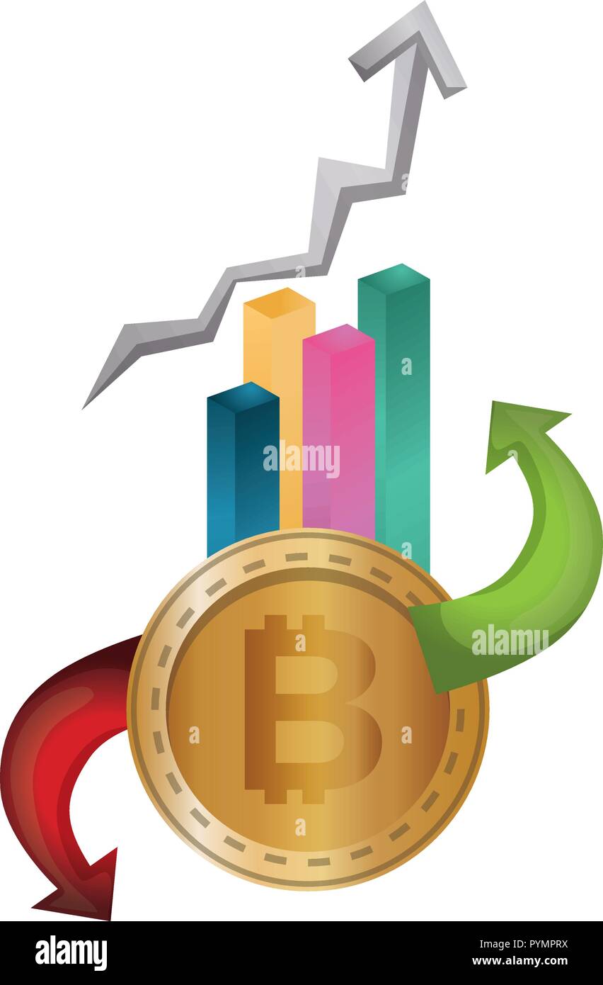statistics bars with bitcoin and arrows vector illustration design ...