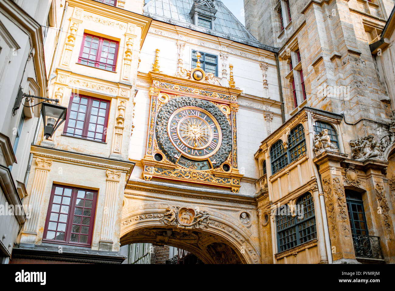 Closeup view of the Greatclock, famous astronomical clock in Rouen