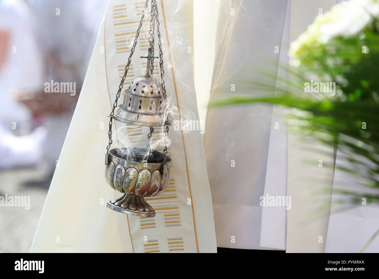 Incense during outdoors Mass celebration Stock Photo Alamy
