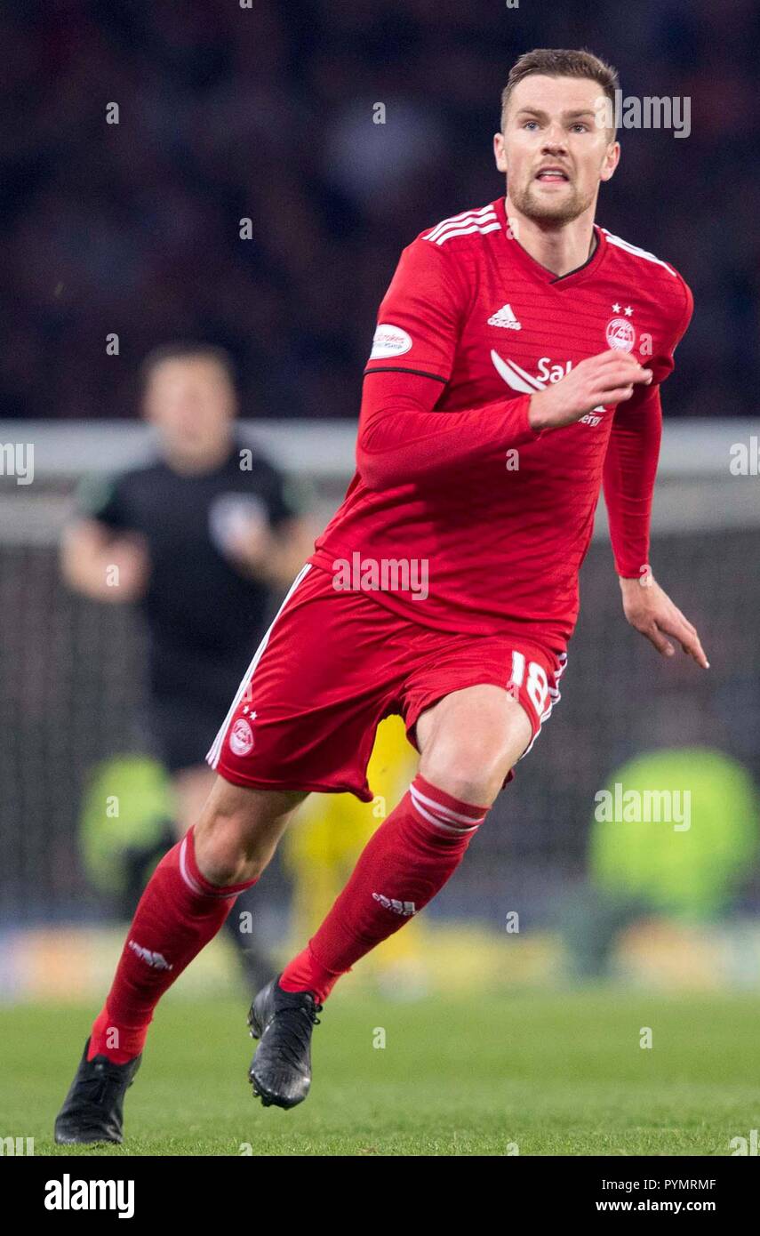 Aberdeen€š'„'´s Michael Devlin during the Betfred Cup semi final match at Hampden Park, Glasgow. PRESS ASSOCIATION Photo. Picture date: Sunday October 28, 2018. See PA story SOCCER Aberdeen. Photo credit should read: Jeff Holmes/PA Wire. EDITORIAL USE ONLY Stock Photo