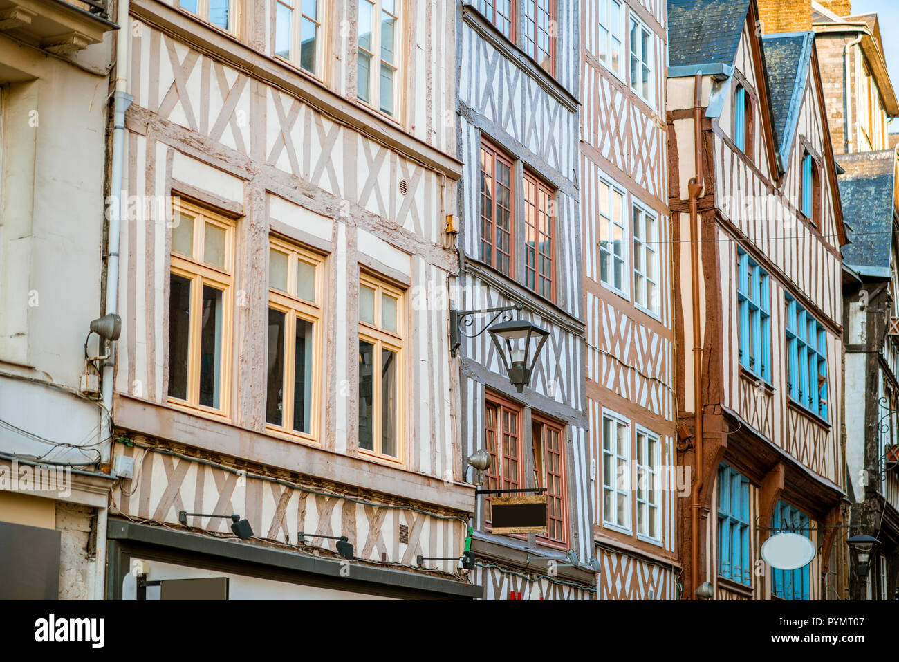 Ancient halftimbered houses on the street of the old town in Rouen