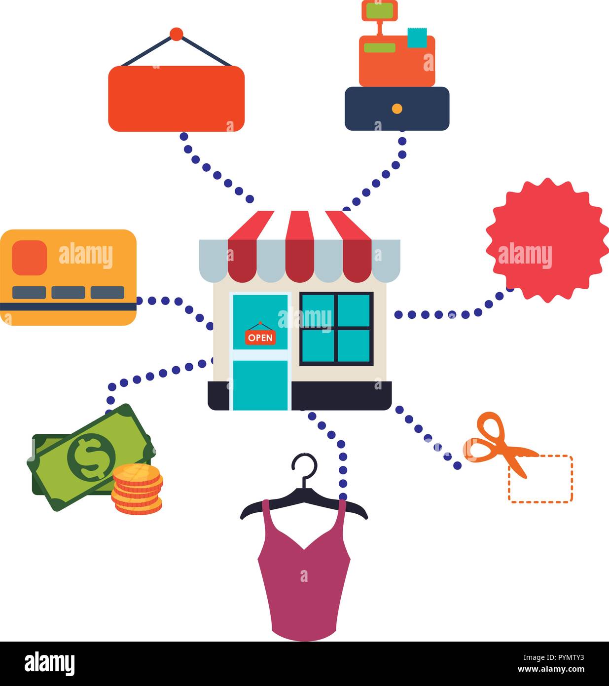 store window showcase with set icons vector illustration design Stock ...