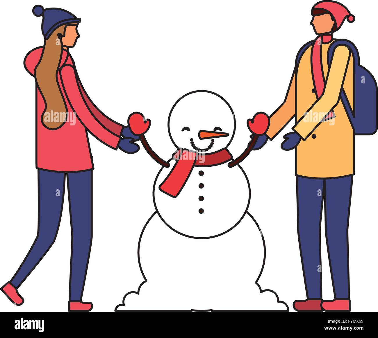couple holding hands winter snowman Stock Vector Image & Art Alamy