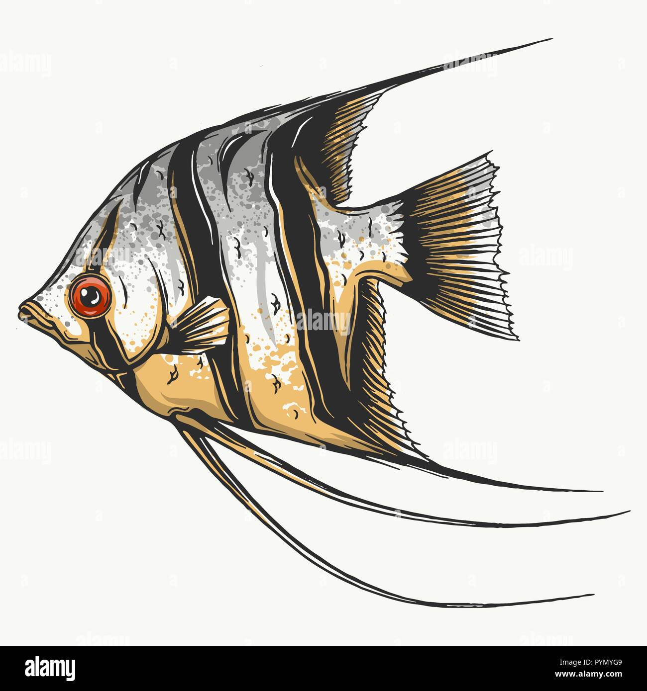Black scalar fish on white background, vector illustration Stock Vector