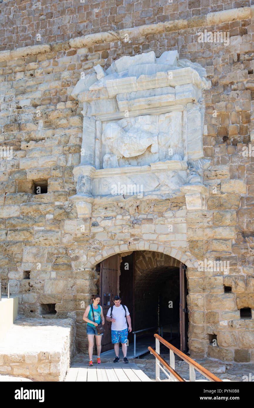 Venetian Lion of St Mark at entrance to Koules Fortress (Castello a Mare), Heraklion harbour, Heraklion (Irakleio), Irakleio Region, Crete (Kriti), Gr Stock Photo
