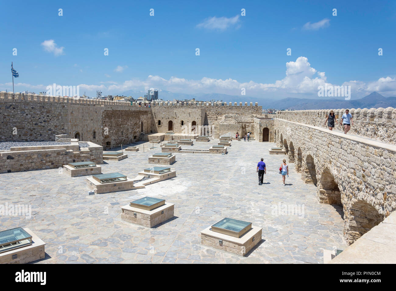 Rampart walls, Koules Fortress (Castello a Mare), Heraklion harbour, Heraklion (Irakleio), Irakleio Region, Crete (Kriti), Greece Stock Photo