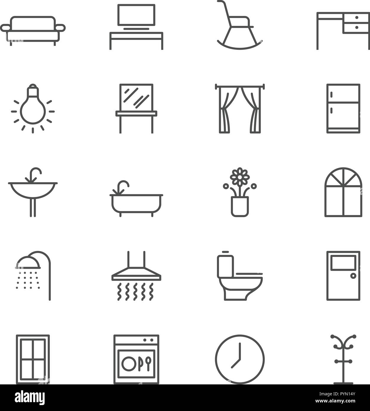 Home furniture thin icon set Stock Vector