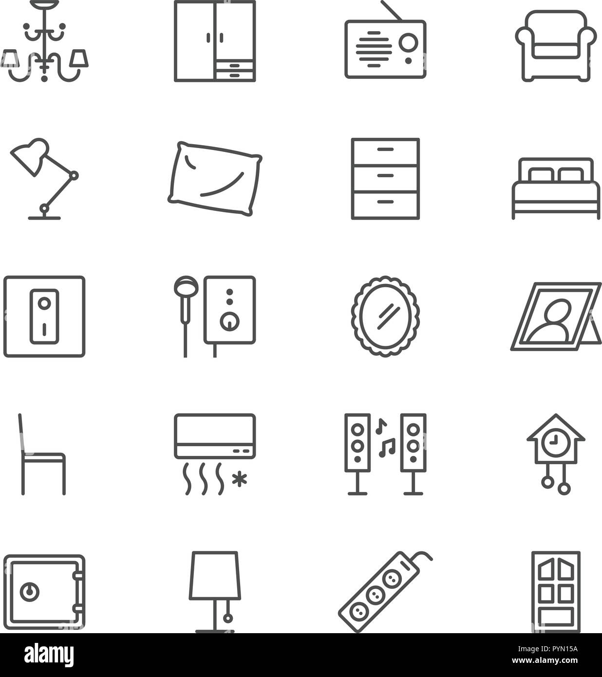 Home furniture thin icon set Stock Vector