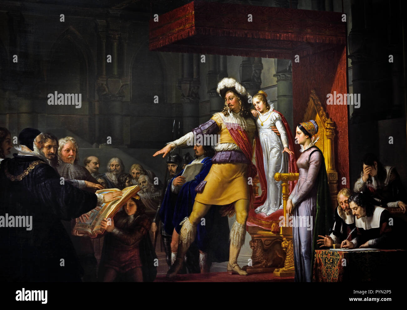 Pelagio Palagi, (1775-1860), Gustavo, Adolfo, King of Sweden, before leaving, for the religious war, receive from,  the General Assembly , the oath of loyalty, to his, daughter Cristina, 1824, Italy, Italian, Sweden Swedish ( Gustav II Adolf 1594 – 1632, or Gustavus Adolphus or as Gustav II Adolph ) Stock Photo