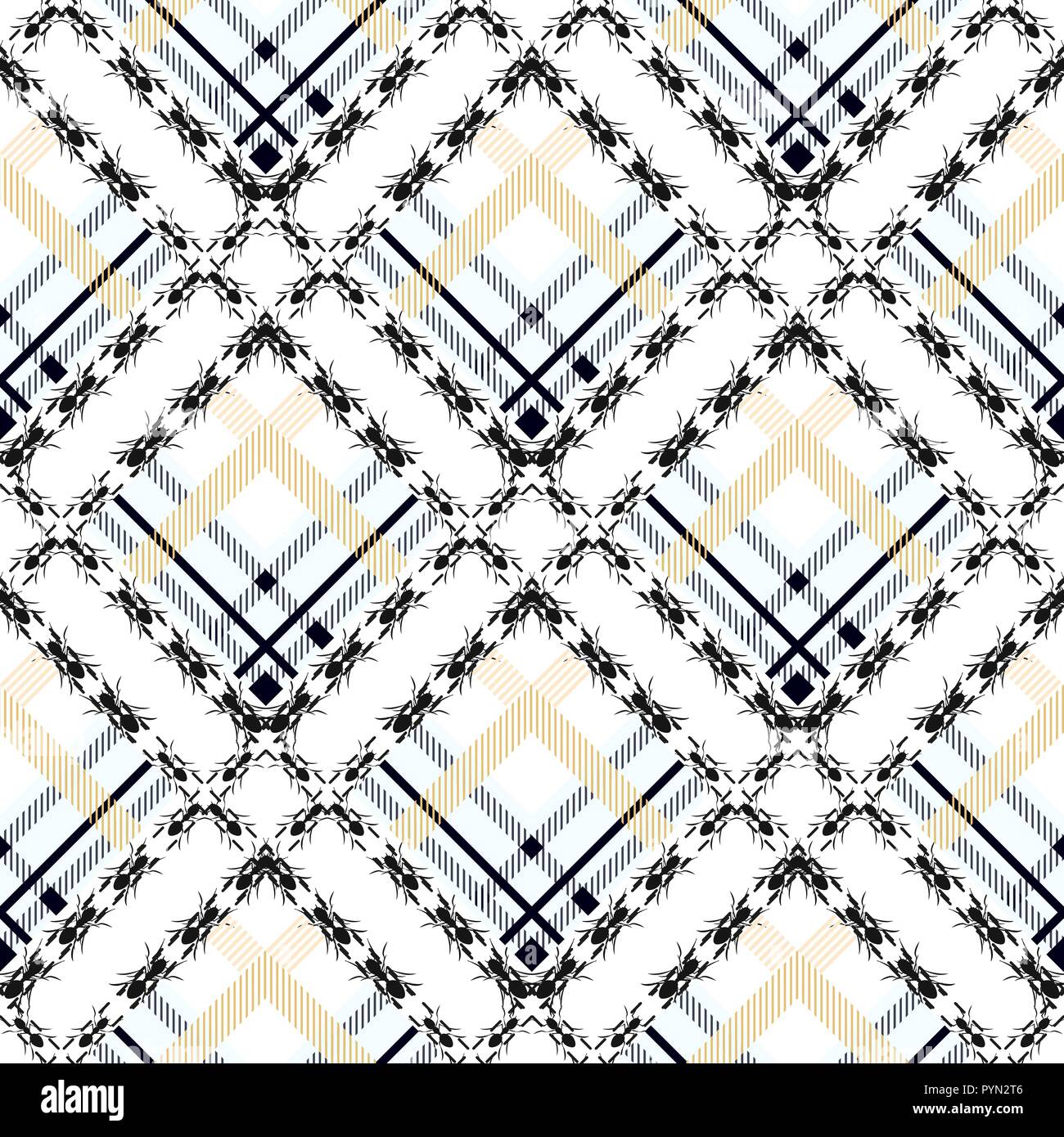 Black and white fabric texture check tartan with ant seamless pattern ...