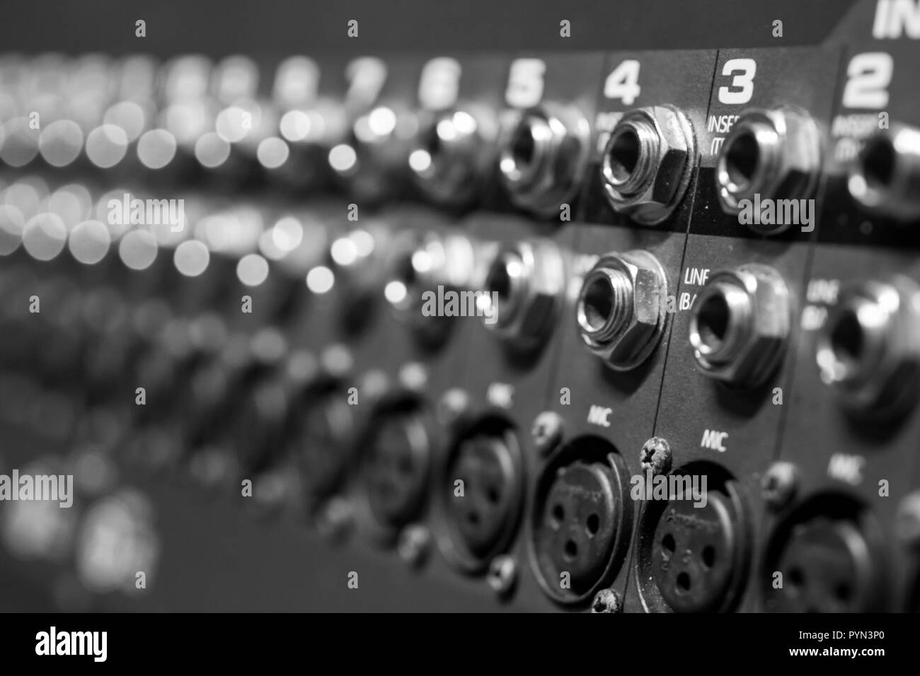 Rear view of Professional Audio Mixing console inputs an outputs Stock ...
