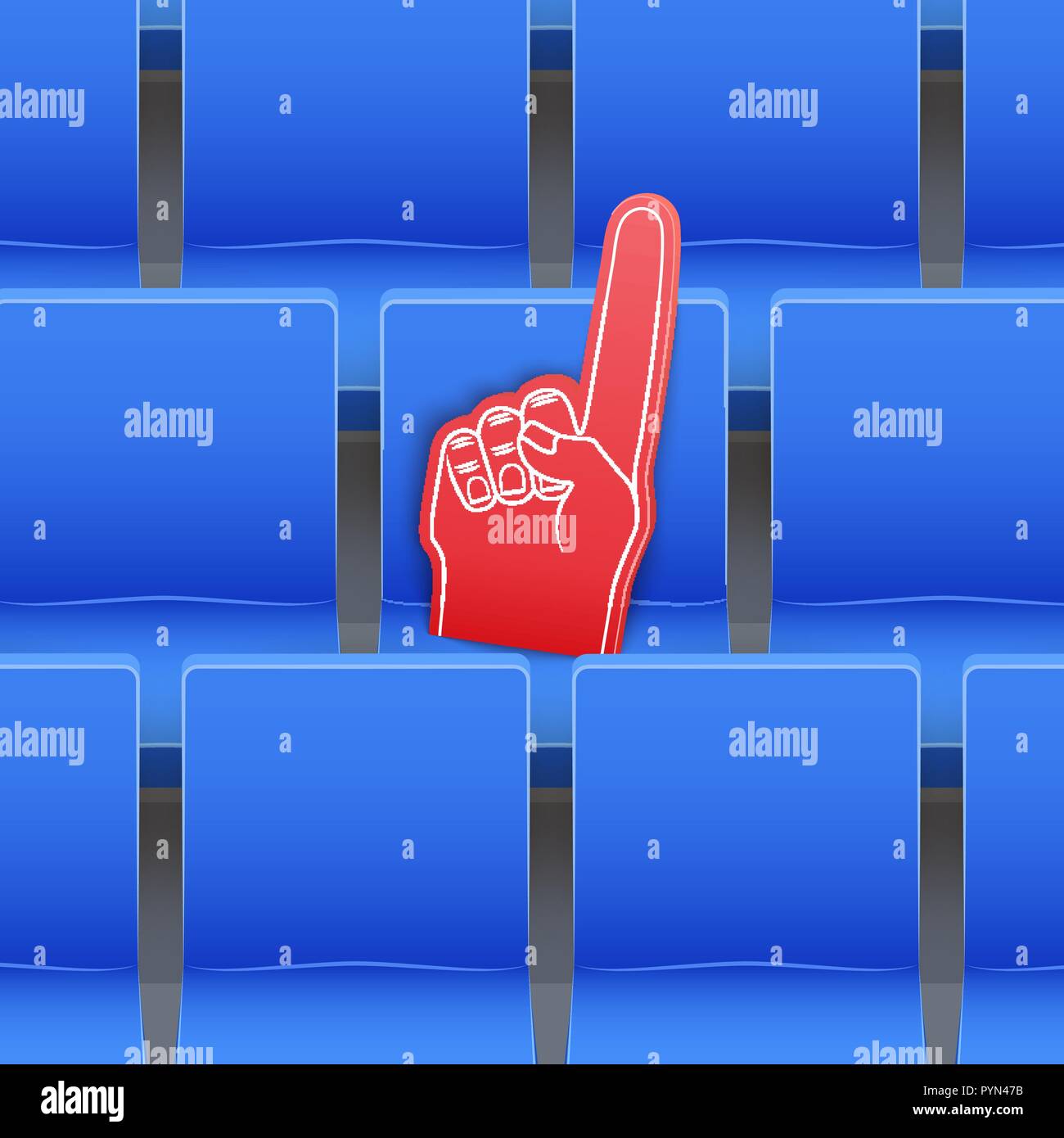 Background of stadium seats and fan foam finger Stock Vector