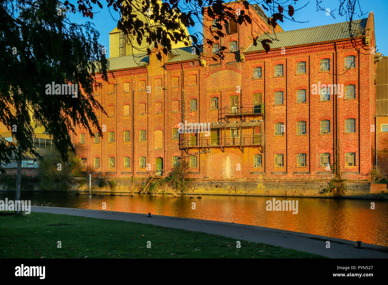 Whitworths Mill, a Victorian era building on the banks of the rIver Nene in Wellingborough Stock Photo