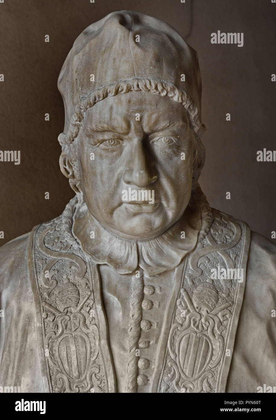 Bust of Pope Benedict XIV (1675-1758) Pietro Bracci  (1700–1773) 18th century In the Museum of Ancient Art in the Castello Sforzesco - Sforza Castle in Milan Italy Stock Photo