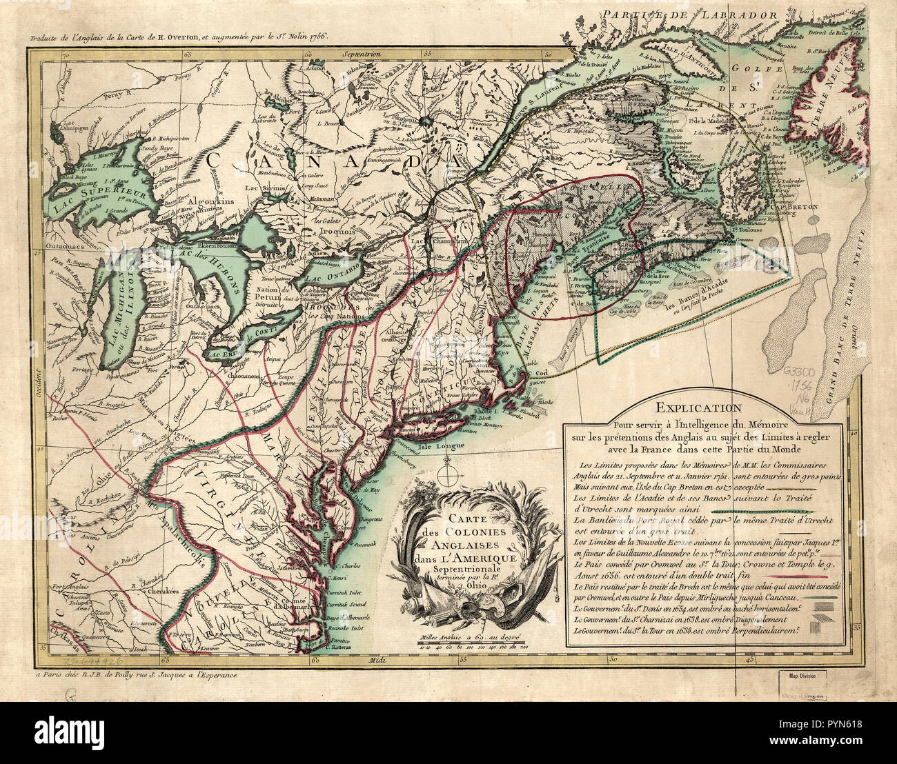Vintage Maps / Antique Maps - Carte des colonies anglaises dans l'Amérique septentrionale, terminée par la re. Ohio Stock Photo