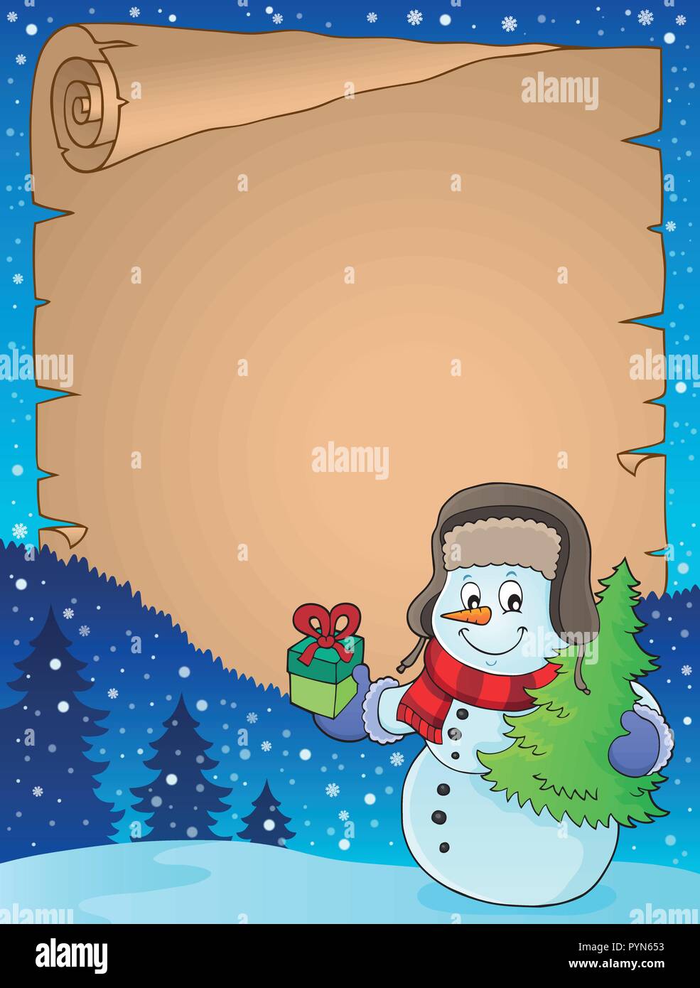 Christmas snowman subject parchment 1 - eps10 vector illustration Stock ...