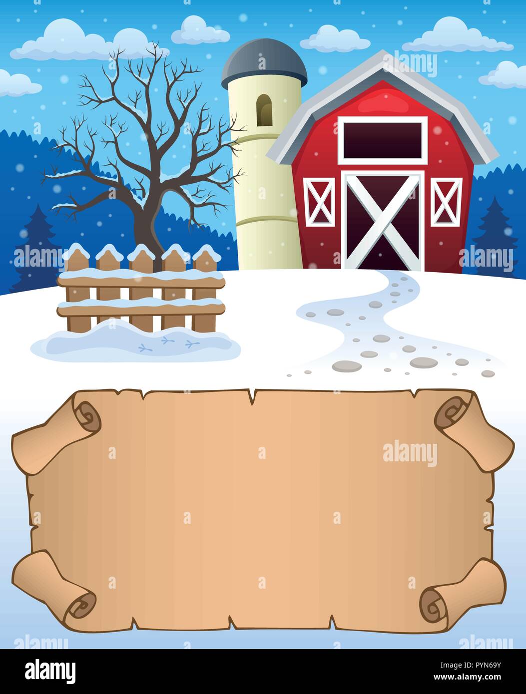 Small parchment and winter farm - eps10 vector illustration Stock ...