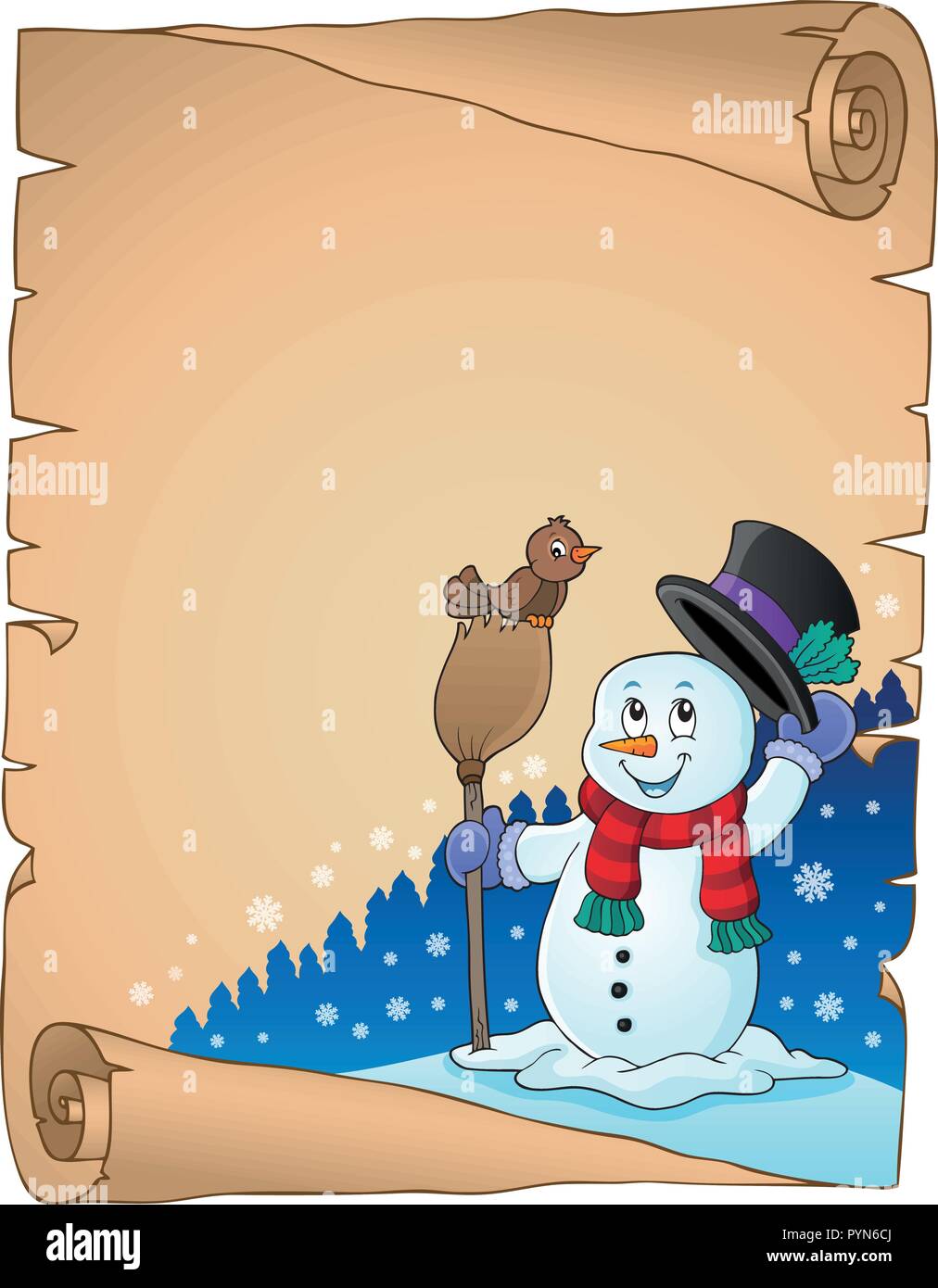 Winter snowman subject parchment 1 - eps10 vector illustration Stock ...