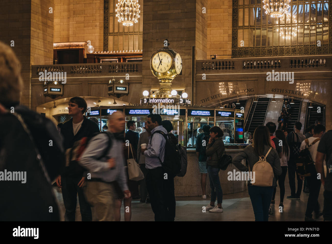 New York, USA - June 1, 2018: People walking inside Grand Central Terminal, a world-famous landmark and transportation hub in Midtown Manhattan, New Y Stock Photo