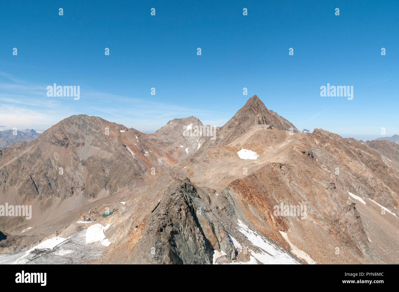 The Stubaier Wildspitze is a 3,341-metre-high mountain in the Stubai Alps in the Austrian state of Tyrol. Northeast of the summit lie two glaciers, th Stock Photo