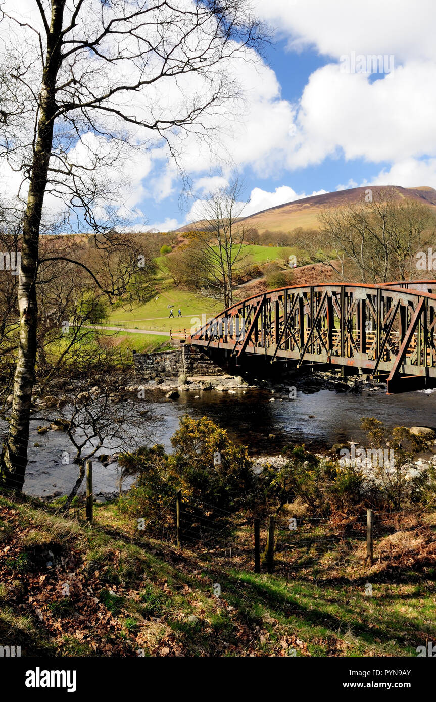 Former railway bridge over the River Greta near Keswick, as seen in 2008. (Collapsed in 2015 - see further information). Stock Photo